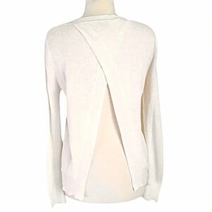 A.L.C. Linen-Blend Long Sleeve Sweater Light Casual Split Back Ivory Boho Size S